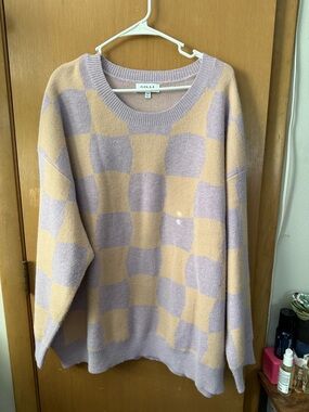 Gilli Lavender and Tan Checkerboard Crewneck Sweater - Dry Goods